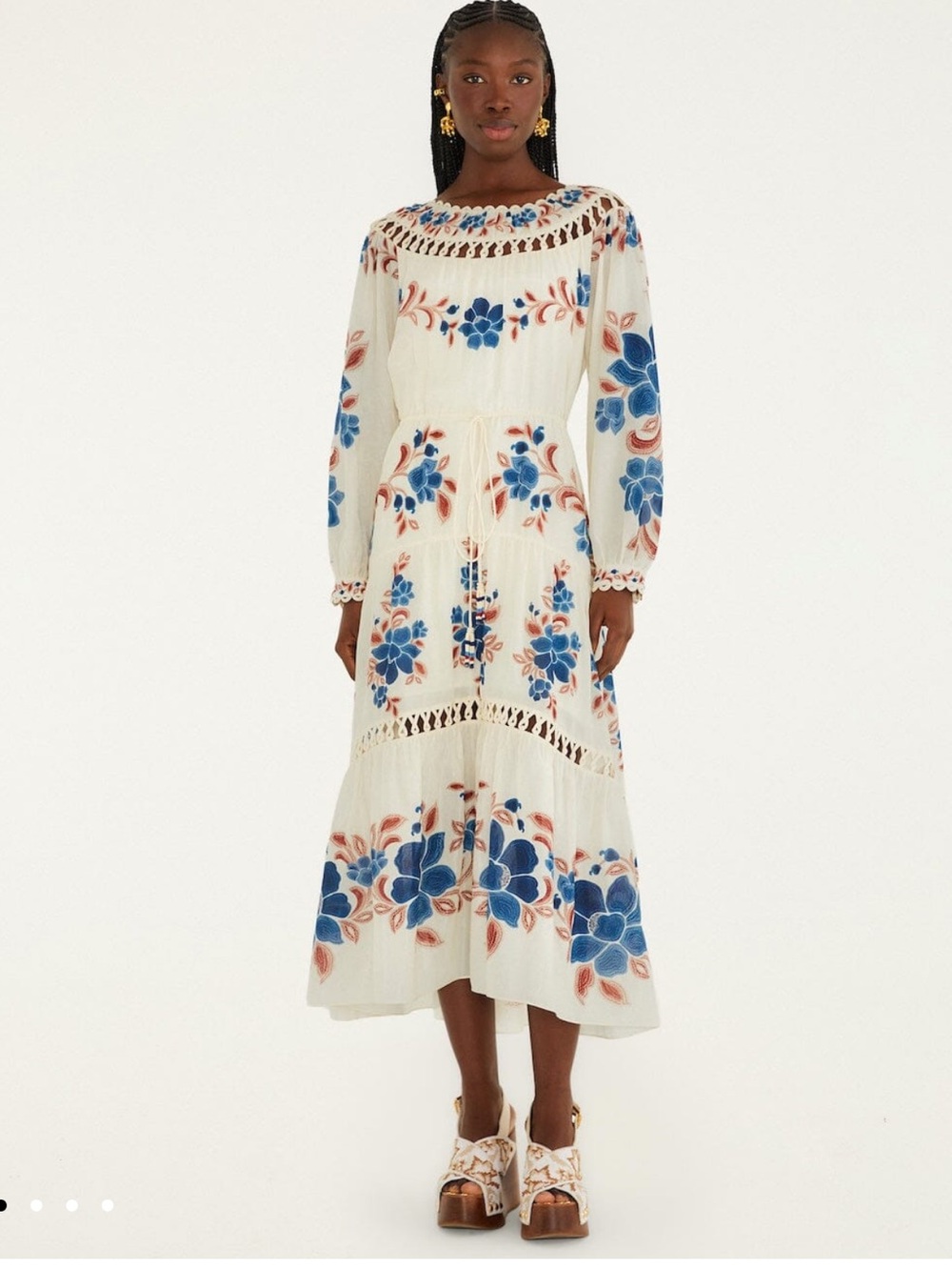 Farm Rio RENATA FLORAL SAND ANGLED LOOPS | LONG SLEEVES MAXI RENATA FLORAL SAND